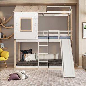 Beliche Montessoriano Club House com Escorregador Casatema Branco/Natural