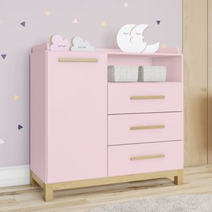 Cômoda Infantil Carrossel com 3 Gavetas - Rosa