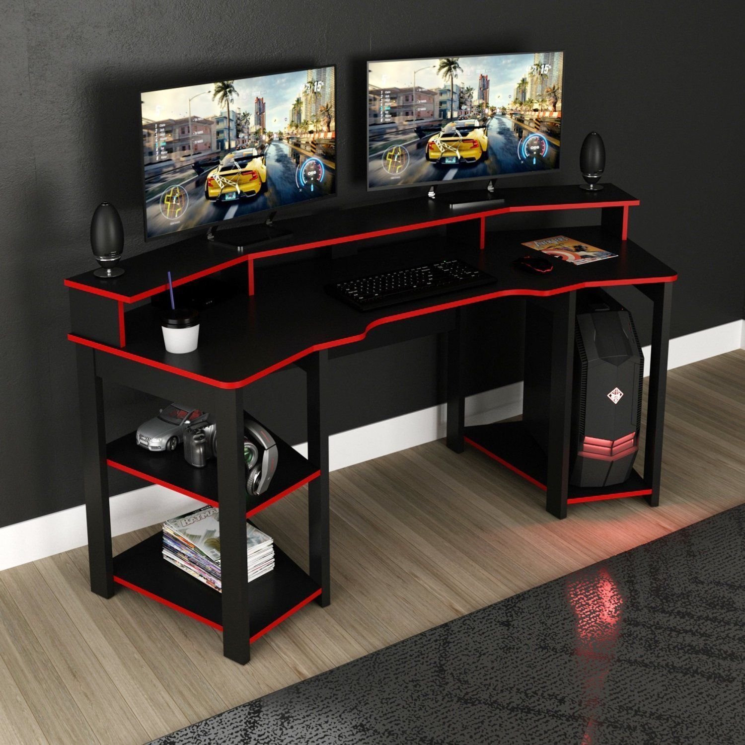 Mesa Gamer Me4167 Preto/Vermelho