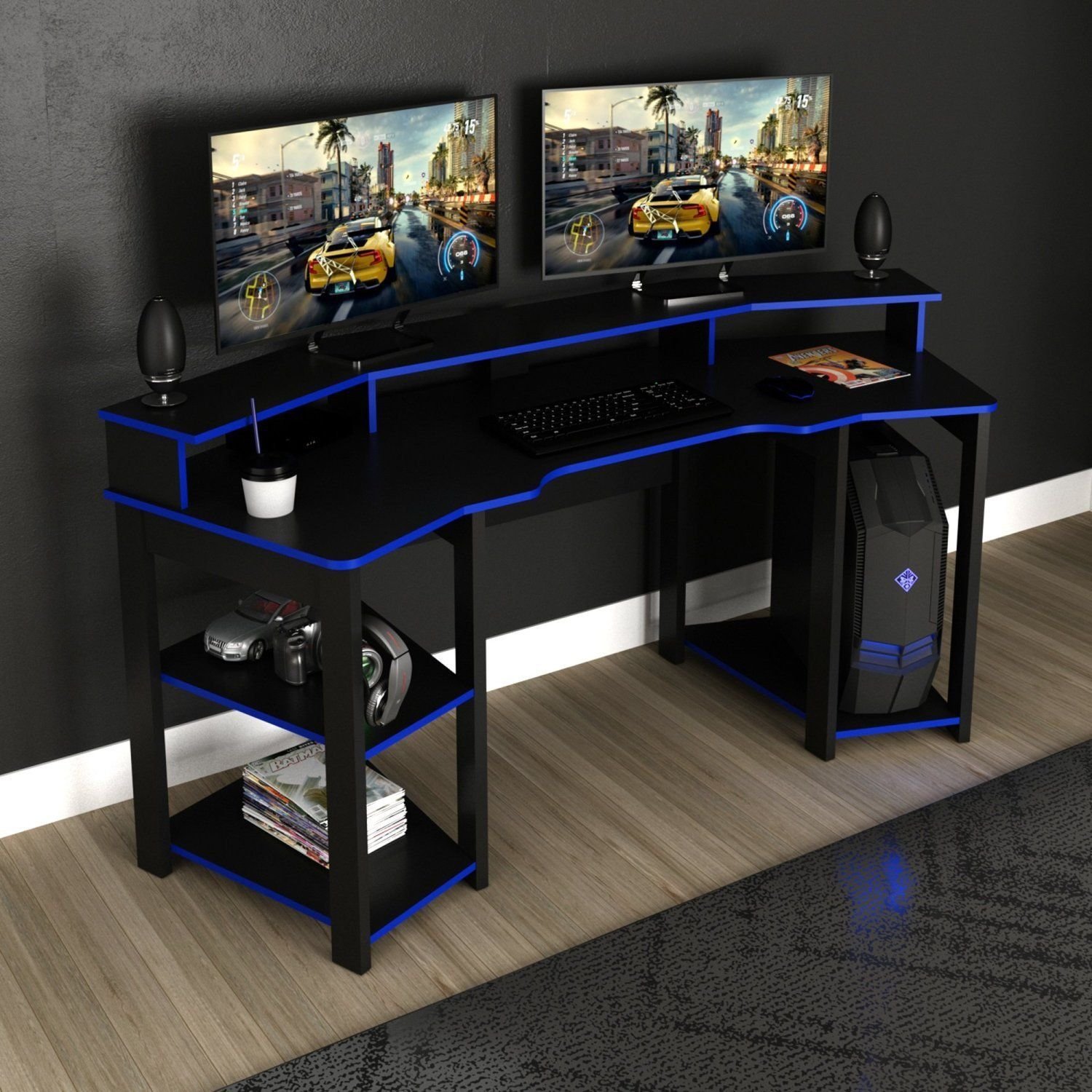 Mesa Gamer Me4167 Preto/Azul