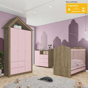 Quarto de Bebê Completo Cabaninha - Rústico/Rosa