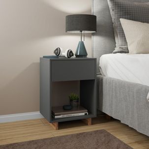 Mesa de Cabeceira 1 Gaveta 1 Nicho Nomad Grafite/Castanho