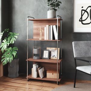 Estante Livreiro Industrial Frame 3 Nichos - Cromado/Castanho