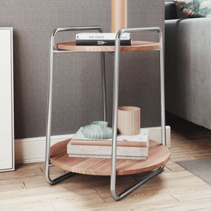 Mesa de Apoio Industrial Tube 60 cm - Cromado/Castanho