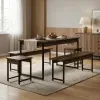 Conjunto Mesa de Jantar com 2 Bancos e 2 Banquetas Estilo Industrial Aço e Active Nogal Yescasa Marrom Nogal