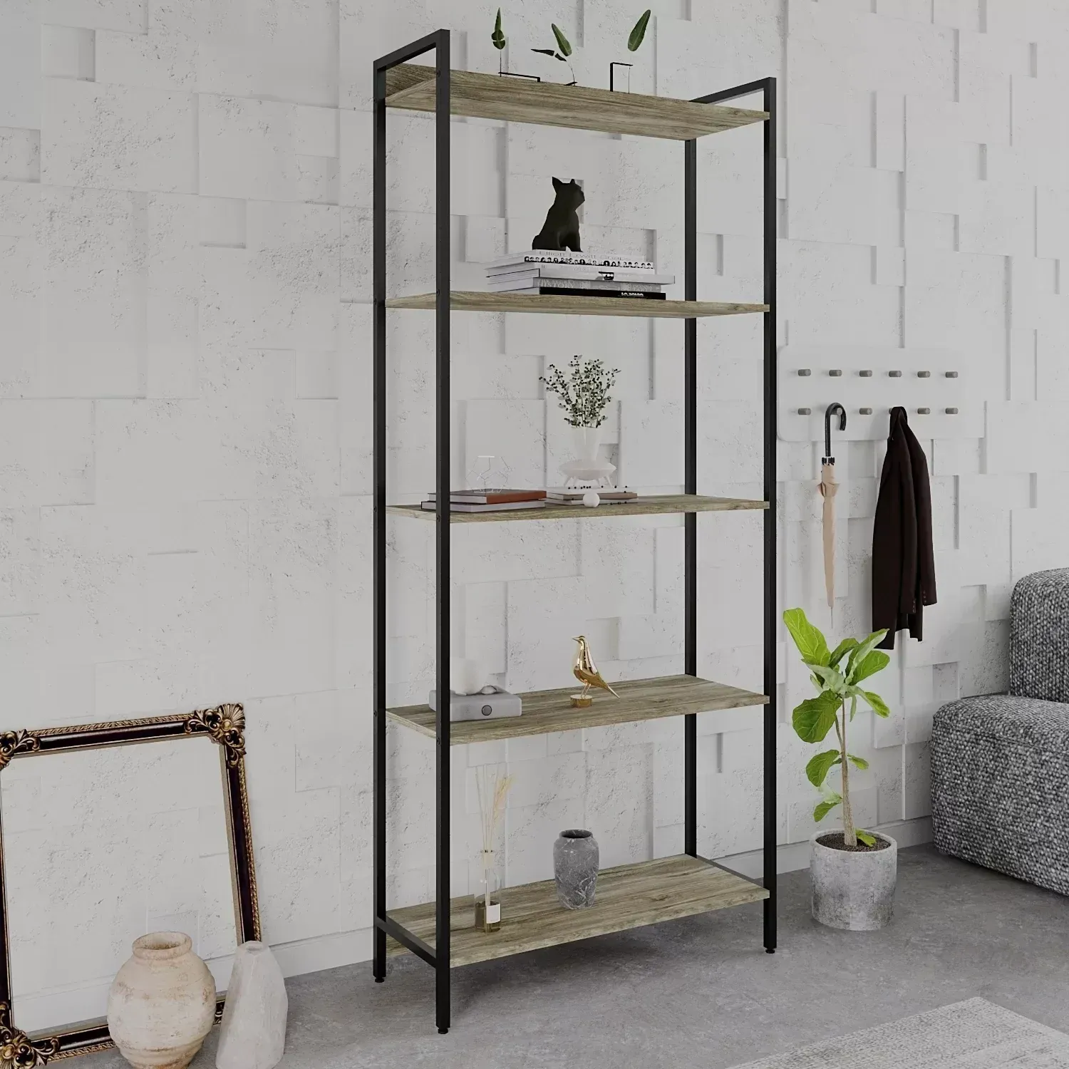 Estante para Livros Industrial Aço Multiuso 5 Prateleiras 187cmx80cm Active Yescasa Carvalho