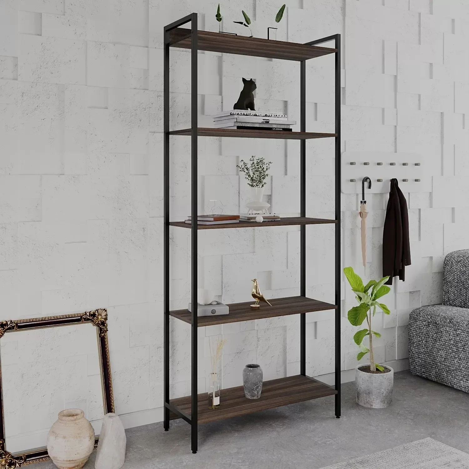 Estante para Livros Industrial Aço Multiuso 5 Prateleiras 187cmx80cm Active Yescasa Nogal