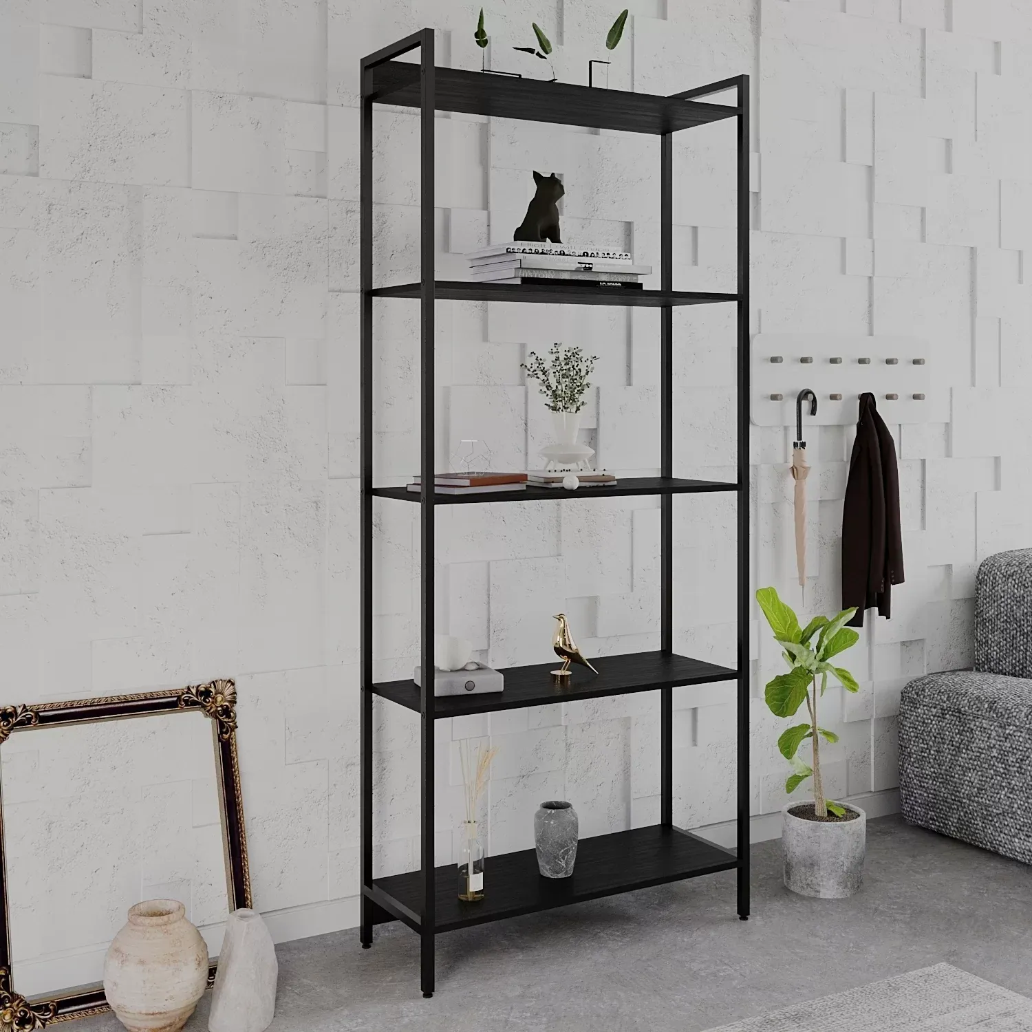 Estante para Livros Industrial Aço Multiuso 5 Prateleiras 187cmx80cm Active Yescasa Preto Onix