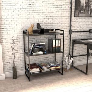 Estante para Livros Industrial 104cmx80cm 3 Prateleiras Kuadra Preto Onix