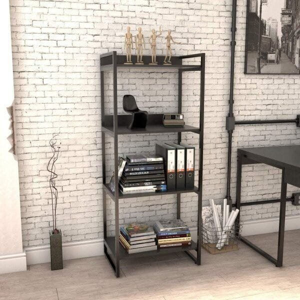 Estante Multiuso 146x60cm com 4 Prateleiras Kuadra Preto Onix