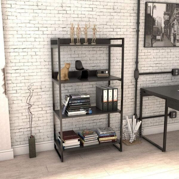 Estante Multiuso 146x80cm com 4 Prateleiras Kuadra Preto Onix