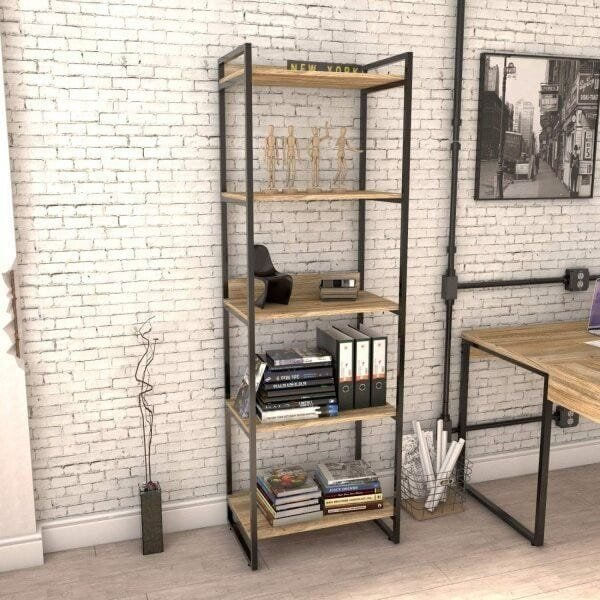Estante Multiuso 5 Prateleiras 187x60cm Industrial Kuadra Carvalho