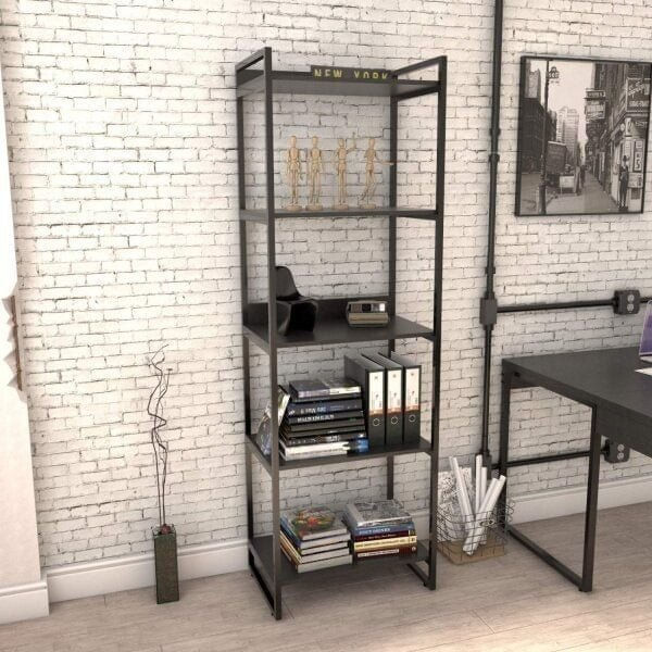 Estante Multiuso 5 Prateleiras 187x60cm Industrial Kuadra Preto Onix