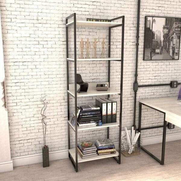 Estante para Livros Industrial 187cmx60cm 5 Prateleiras Kuadra Snow
