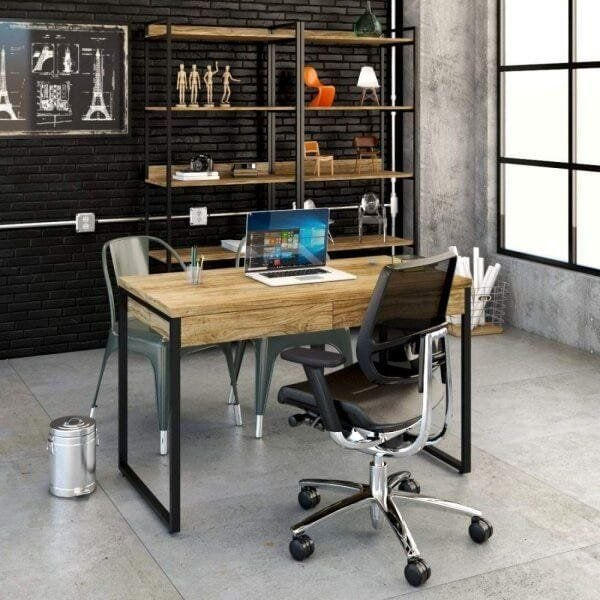 Mesa para Escritório 120cm 2 Gavetas Kuadra Carvalho