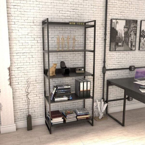 Estante Multiuso 5 Prateleiras 187x80cm Industrial Kuadra Preto Onix