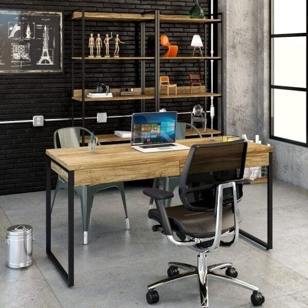 Mesa para Escritório 150cm 2 Gavetas Kuadra Carvalho
