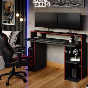 Mesa Gamer Gaia Permobili Preto Chumbo/Vermelho