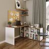 Mesa em L Escrivaninha 140x130cm Barcelona com 8 Nichos Branco/Amadeirado Montana