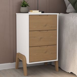 Mesa de Cabeceira 3 Gavetas Veneza Hecol Móveis Branco TX/Pinus Cera