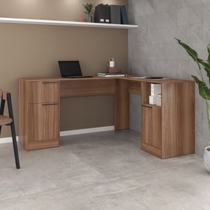 Escrivaninha em L 160x134cm 2 Portas 1 Gaveta MDP BRV Móveis Castanho