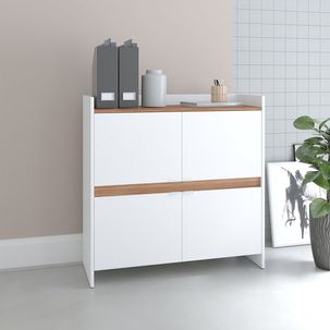Armário para Escritório Baixo 4 Portas MDP BRV Móveis Branco/Castanho