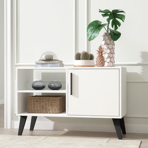 Rack para TV até 39 Polegadas 1 Portas MDP 15mm Branco/Preto