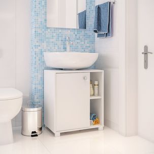 Gabinete para Banheiro Coluna 1 Porta 2 Prateleiras MDP BRV Móveis Branco