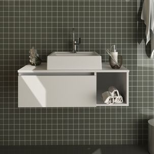 Gabinete Suspenso para Banheiro 80cm 1 Porta Basculante 1 Nicho Branco