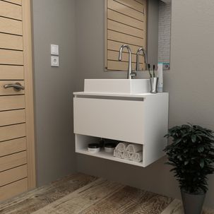 Balcão Gabinete Suspenso para Banheiro 60cm com 1 Porta e Nicho BN3606 Branco