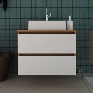 Gabinete Suspenso para Banheiro 60cm 2 Gavetas BN3607 Amêndoa/Branco