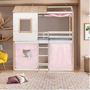 Cama Alta Infantil Club House com Tenda Casatema Natural