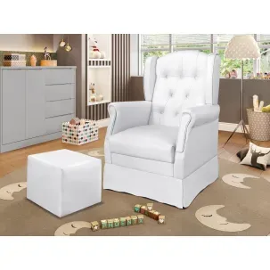 Poltrona de Amamentação Balanço e Puff Letícia Branco