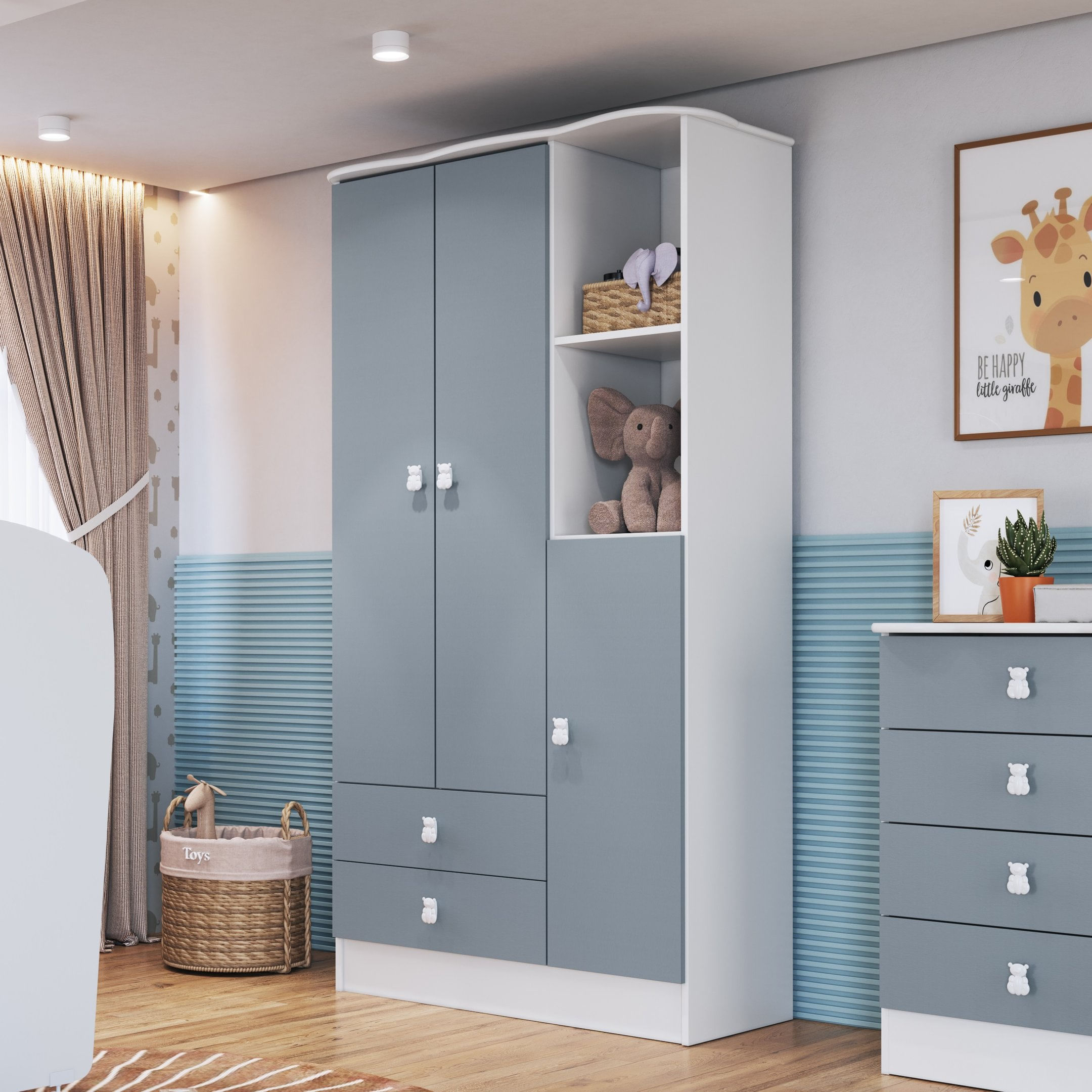 Guarda-Roupa de Bebê 3 Portas 2 Gavetas Baby Azul