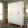 Guarda Roupa Infantil 4 Portas 3 Gavetas em MDF Kakau Retrô Branco