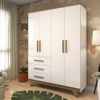 Guarda Roupa Infantil 4 Portas 3 Gavetas em MDF Kakau Retrô  Branco Brilho/Carvalho Branco/Carvalho