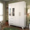 Guarda-Roupa de Bebê 4 Portas Detalhe Em Acrílico 3 Gavetas Retrô Branco