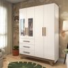 Guarda Roupa Infantil 4 Portas com Janela 3 Gavetas em MDF Kakau Retrô Branco/Carvalho