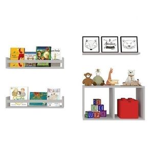 Conjunto com 1 Nicho e 3 Prateleira Trini Cinza Cristal