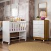 Quarto de Bebê 100% MDF Com Mini Berço e Cômoda Soft Life Branco/Madeirado Ypê