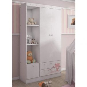 Guarda-Roupa Infantil 2 Portas 3 Gavetas Kids Branco/Rosa