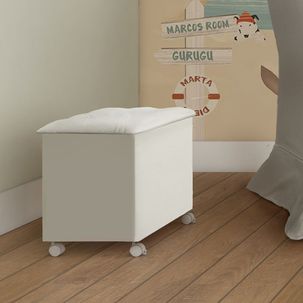 Baú com Tampo Basculante Estofado Elô Branco Brilho/Corino Branco