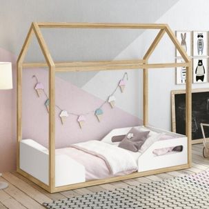 Mini Cama Infantil Montessoriana Zoe Branco Fosco/Madeira Pinus