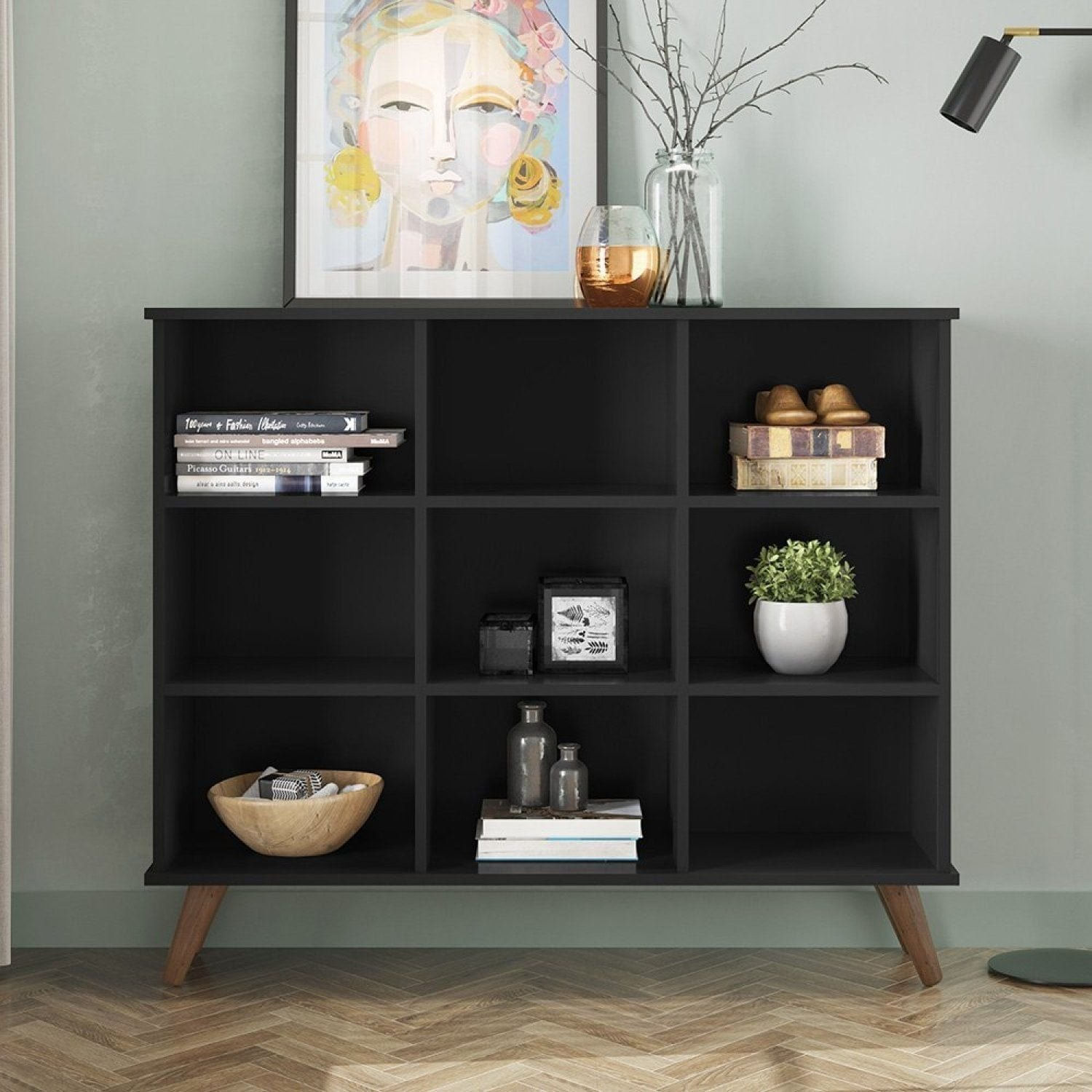 Estante para Livros Baixa Retro 6 Nichos Toq Preto