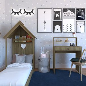 Conjunto Infantil com Cama e Escrivaninha Bramov Móveis Carvalho Mel