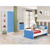 Quarto Infantil Guarda Roupa 2 Portas 3 Gavetas Cômoda 3 Gavetas 1 Nicho Mini Cama Azul/Branco