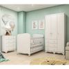 Quarto de Bebê Completo com Berço Guarda Roupa 3 Portas e Cômoda 100% MDF Mimo Branco Brilho