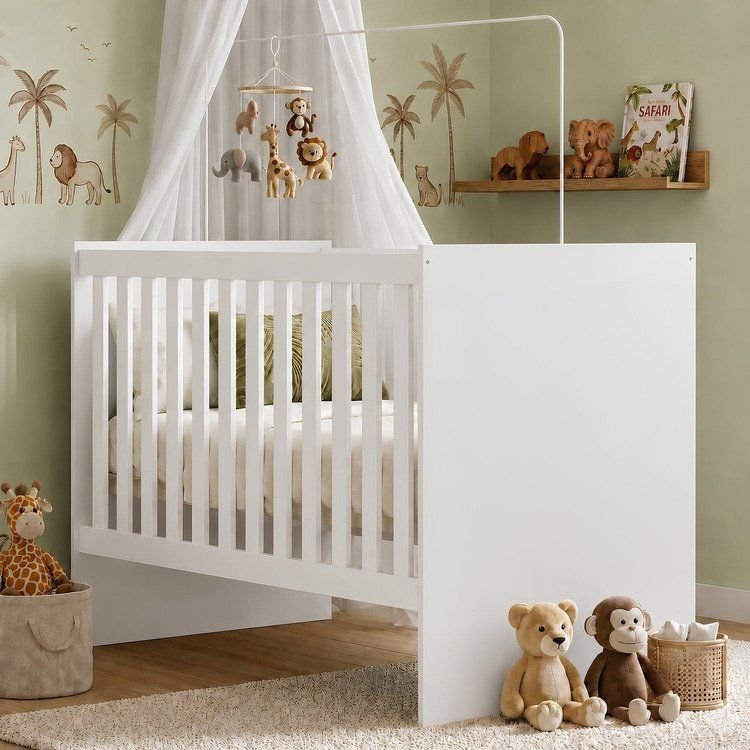 Berço com Colchão Suporte Mosquiteiro Life 100% MDF Branco