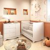 Quarto de Bebê Cômoda 3 Gavetas 1 Porta Berço Americano 3 em 1 Pirueta Espresso Móveis Branco Brilho