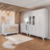 Quarto de Bebê Completo com Berço Cômoda e Guarda Roupa com Janela em Acrílico 100% MDF Jolie retrô Branco/Brilho